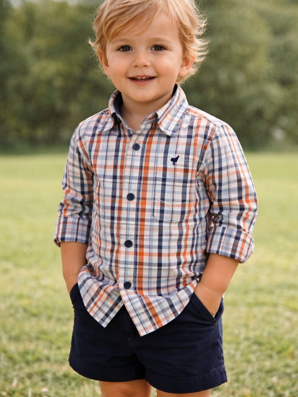 3/$20 Bundle 🌈Nautica Button Down Shirt Plaid Orange Blue White Long Sleeve 24M